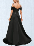 Delaney A-line Sweetheart Sweep Train Satin Prom Dresses With Sequins UKP0020991