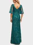 Noemi Sheath/Column V-Neck Floor-Length Lace Sequin Evening Dress UKP0020995