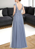 Skyler A-line V-Neck Floor-Length Lace Tulle Evening Dress With Sequins UKP0020996