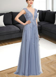 Skyler A-line V-Neck Floor-Length Lace Tulle Evening Dress With Sequins UKP0020996