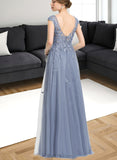 Skyler A-line V-Neck Floor-Length Lace Tulle Evening Dress With Sequins UKP0020996