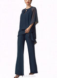 Journey Jumpsuit/Pantsuit Separates Scoop Floor-Length Chiffon Evening Dress With Beading Pleated Sequins UKP0020997