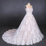 Ball Gown Strapless Wedding Dresses with Lace Applique, Lace Up Bridal Dress SJS15071