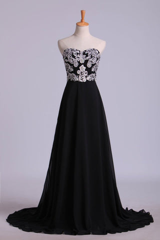 Fascinating Sweetheart A Line Floor Length Prom Dresses With Applique Chiffon