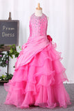 Ball Gown Halter Flower Girl Dresses Floor Length Organza