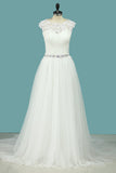 Wedding Dresses Scoop Tulle With Applique And Ruffles Sweep Train