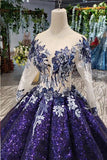 Ball Gown Ombre Sparkly Long Sleeve Sequins Prom Dresses, Quinceanera Dresses SJS15066