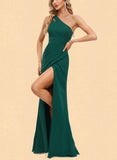 Gabriella Sheath/Column One Shoulder Floor-Length Chiffon Prom Dresses UKP0021001