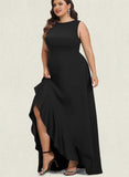 Leyla A-line Scoop Asymmetrical Stretch Crepe Evening Dress With Ruffle UKP0021003