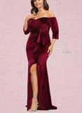 Frida Sheath/Column Off the Shoulder Floor-Length Velvet Evening Dress With Cascading Ruffles UKP0021004