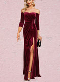 Frida Sheath/Column Off the Shoulder Floor-Length Velvet Evening Dress With Cascading Ruffles UKP0021004