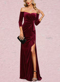 Frida Sheath/Column Off the Shoulder Floor-Length Velvet Evening Dress With Cascading Ruffles UKP0021004