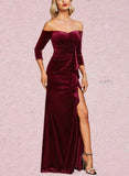 Frida Sheath/Column Off the Shoulder Floor-Length Velvet Evening Dress With Cascading Ruffles UKP0021004