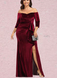 Frida Sheath/Column Off the Shoulder Floor-Length Velvet Evening Dress With Cascading Ruffles UKP0021004