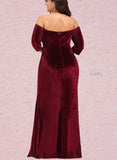 Frida Sheath/Column Off the Shoulder Floor-Length Velvet Evening Dress With Cascading Ruffles UKP0021004