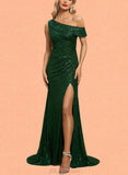 Ayla Trumpet/Mermaid Asymmetrical Sweep Train Sequin Evening Dress With Pleated UKP0021005