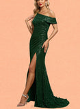 Ayla Trumpet/Mermaid Asymmetrical Sweep Train Sequin Evening Dress With Pleated UKP0021005