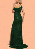 Ayla Trumpet/Mermaid Asymmetrical Sweep Train Sequin Evening Dress With Pleated UKP0021005