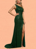 Ayla Trumpet/Mermaid Asymmetrical Sweep Train Sequin Evening Dress With Pleated UKP0021005