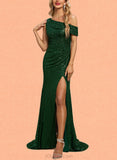 Ayla Trumpet/Mermaid Asymmetrical Sweep Train Sequin Evening Dress With Pleated UKP0021005