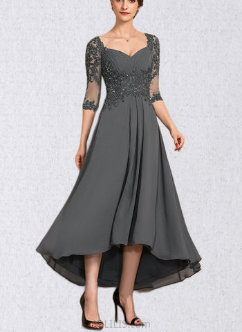 Penny A-line Sweetheart Asymmetrical Chiffon Lace Cocktail Dress With Beading Pleated Sequins UKP0021008