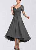 Penny A-line Sweetheart Asymmetrical Chiffon Lace Cocktail Dress With Beading Pleated Sequins UKP0021008