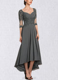 Penny A-line Sweetheart Asymmetrical Chiffon Lace Cocktail Dress With Beading Pleated Sequins UKP0021008