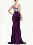 Nayeli Trumpet/Mermaid V-Neck Sweep Train Lace Velvet Evening Dress UKP0021010