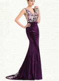 Nayeli Trumpet/Mermaid V-Neck Sweep Train Lace Velvet Evening Dress UKP0021010