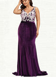 Nayeli Trumpet/Mermaid V-Neck Sweep Train Lace Velvet Evening Dress UKP0021010