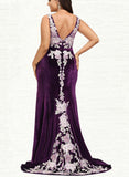 Nayeli Trumpet/Mermaid V-Neck Sweep Train Lace Velvet Evening Dress UKP0021010