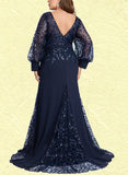 Maya Trumpet/Mermaid Scoop Illusion Sweep Train Chiffon Lace Evening Dress With Sequins UKP0021011