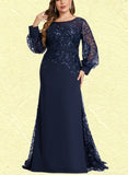 Maya Trumpet/Mermaid Scoop Illusion Sweep Train Chiffon Lace Evening Dress With Sequins UKP0021011