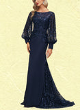 Maya Trumpet/Mermaid Scoop Illusion Sweep Train Chiffon Lace Evening Dress With Sequins UKP0021011