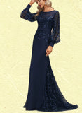 Maya Trumpet/Mermaid Scoop Illusion Sweep Train Chiffon Lace Evening Dress With Sequins UKP0021011