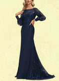 Maya Trumpet/Mermaid Scoop Illusion Sweep Train Chiffon Lace Evening Dress With Sequins UKP0021011