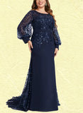 Maya Trumpet/Mermaid Scoop Illusion Sweep Train Chiffon Lace Evening Dress With Sequins UKP0021011