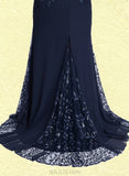 Maya Trumpet/Mermaid Scoop Illusion Sweep Train Chiffon Lace Evening Dress With Sequins UKP0021011