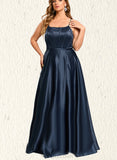 Zaria A-line Scoop Floor-Length Satin Prom Dresses UKP0021014