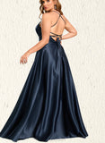 Zaria A-line Scoop Floor-Length Satin Prom Dresses UKP0021014