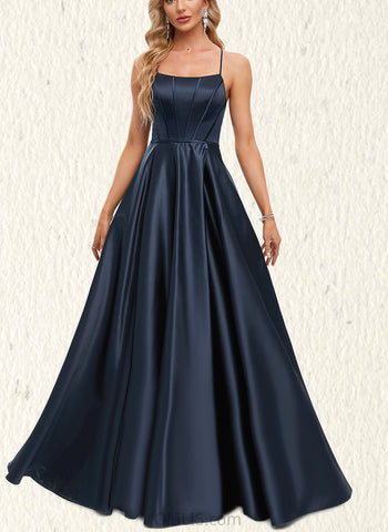 Zaria A-line Scoop Floor-Length Satin Prom Dresses UKP0021014