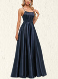 Zaria A-line Scoop Floor-Length Satin Prom Dresses UKP0021014