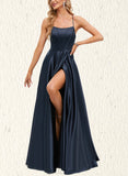 Zaria A-line Scoop Floor-Length Satin Prom Dresses UKP0021014