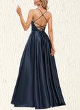 Zaria A-line Scoop Floor-Length Satin Prom Dresses UKP0021014