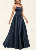 Zaria A-line Scoop Floor-Length Satin Prom Dresses UKP0021014