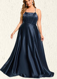 Zaria A-line Scoop Floor-Length Satin Prom Dresses UKP0021014