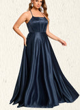 Zaria A-line Scoop Floor-Length Satin Prom Dresses UKP0021014