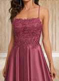 Arielle A-line Square Sweep Train Satin Prom Dresses With Rhinestone UKP0021021