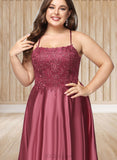 Arielle A-line Square Sweep Train Satin Prom Dresses With Rhinestone UKP0021021