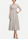 Chasity A-line Scoop Illusion Chiffon Lace Cocktail Dress With Beading Sequins UKP0021022